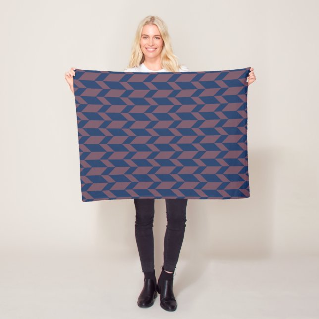 Bold Two Tone Arrow Chevron Stripe Dark Blue Pink Fleece Blanket (In Situ)