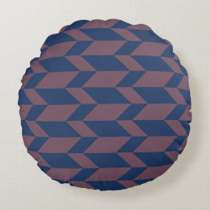Bold Two Tone Arrow Chevron Stripe Dark Blue Pink Round Cushion