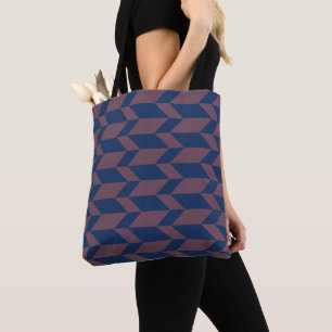 Bold Two Tone Arrow Chevron Stripe Dark Blue Pink Tote Bag