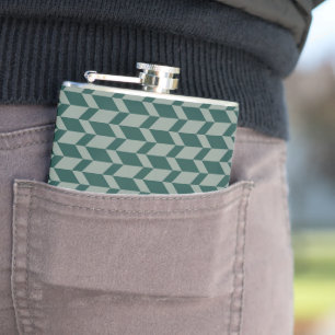 Bold Two Tone Arrow Chevron Stripe Green Tones Hip Flask