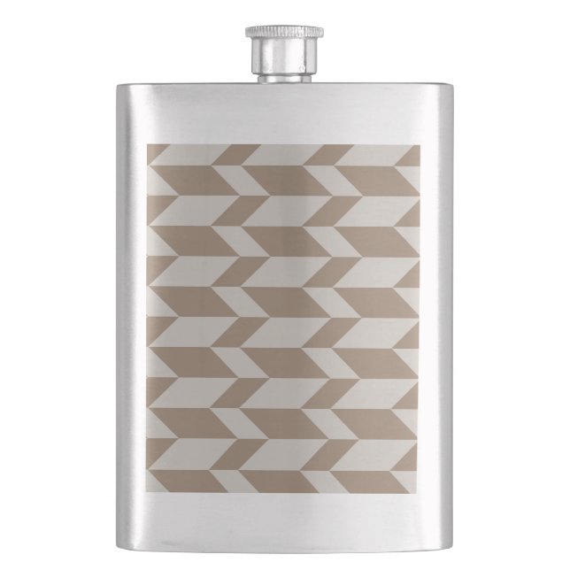 Bold Two Tone Arrow Chevron Stripe Neutral Browns Hip Flask (Front)