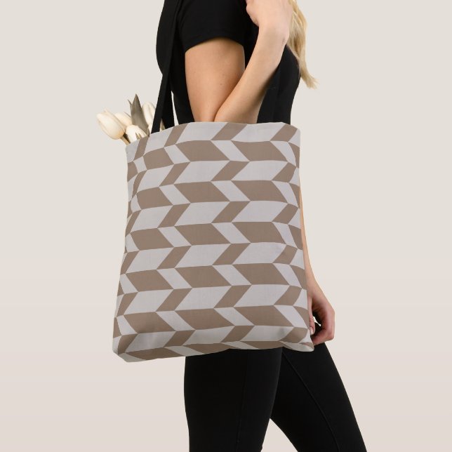 Bold Two Tone Arrow Chevron Stripe Neutral Browns Tote Bag (Close Up)