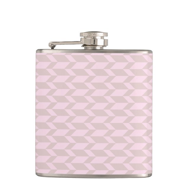 Bold Two Tone Arrow Chevron Stripe Neutral Pinks Hip Flask (Front)