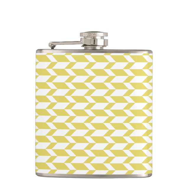 Bold Two Tone Arrow Chevron Stripe Yellow White Hip Flask (Front)