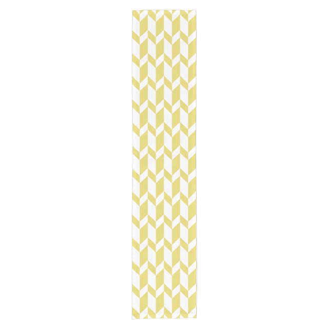 Bold Two Tone Arrow Chevron Stripe Yellow White Short Table Runner (Front)