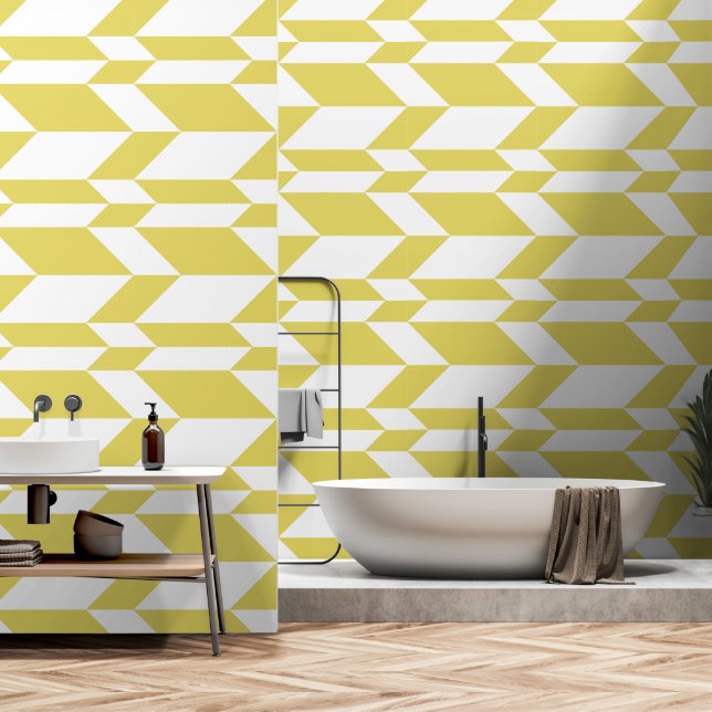 Bold Two Tone Arrow Chevron Stripe Yellow White Wallpaper (Bathroom)