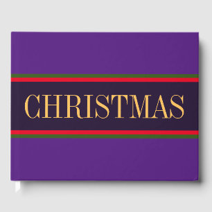 Bold Two Tone Purple Red Christmas Stripes Text Guest Book