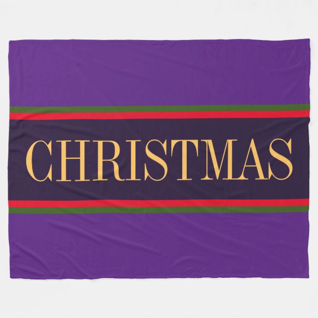 Bold Two Tone Purple Red Green CHRISTMAS Stripes Fleece Blanket (Front (Horizontal))