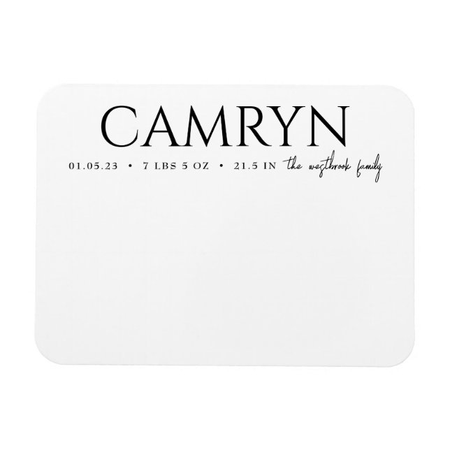 Bold Type Baby Birth Photo Announcement Magnet (Horizontal)