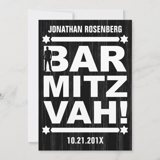 Bold Type Bar Mitzvah Invitation in Black (Front)