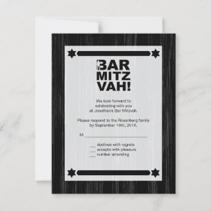 Bold Type Bar Mitzvah RSVP Reply Card in Black