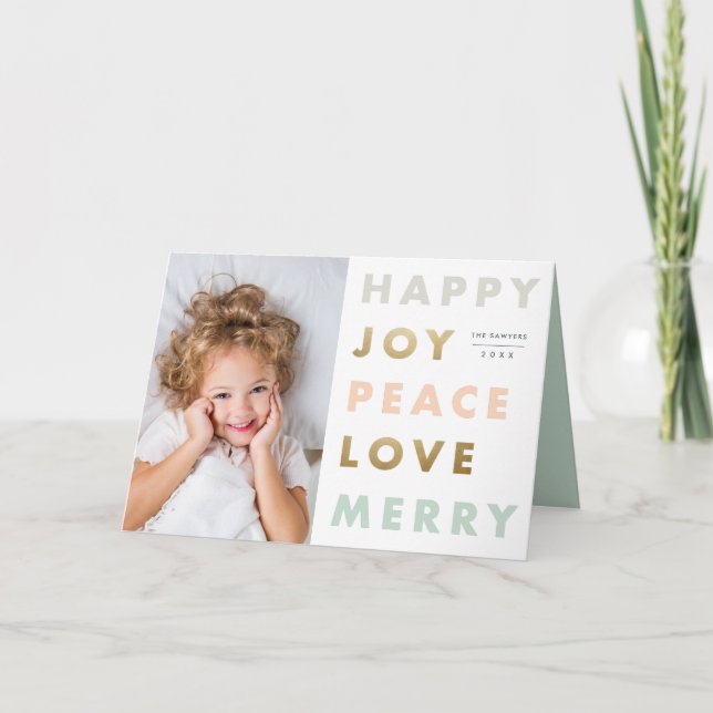 Bold type holiday photo greeting card (Front)