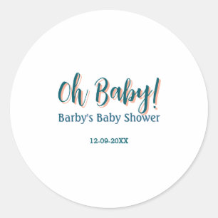 Bold type simple blue oh baby baby shower name classic round sticker
