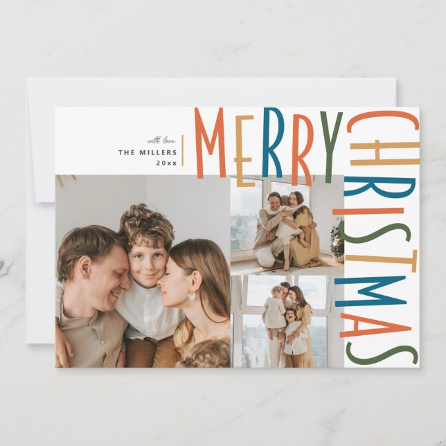 Bold Type Three Photo Christmas Cards (Front)