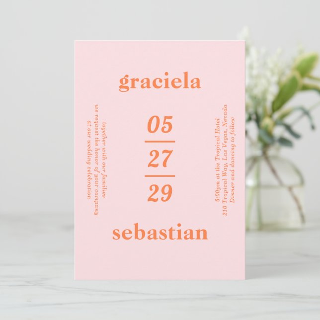 Bold Typographic Rainbow Sherbet Modern Wedding Invitation (Standing Front)