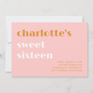 Bold typographic simple salmon Sweet sixteen Invitation