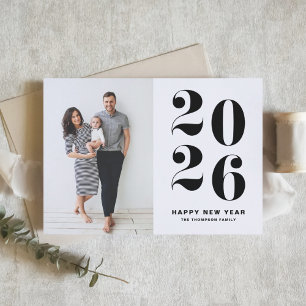 Bold Typography 2022 Black Happy New Year Photo Holiday Card