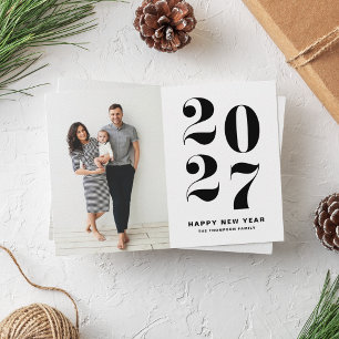 Bold Typography 2022 Black Happy New Year Photo Holiday Card