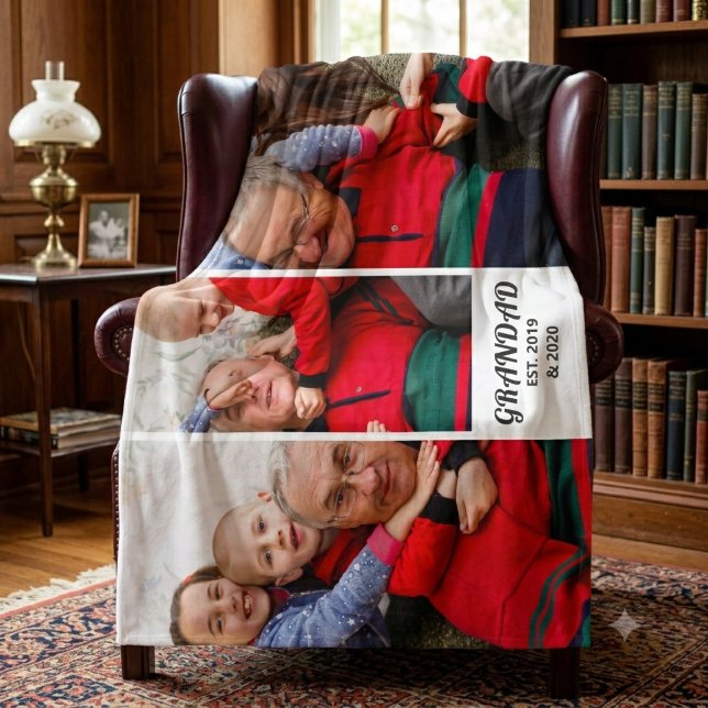 Bold Typography 3 Photo Grandad Established Fleece Blanket (Creator Uploaded)
