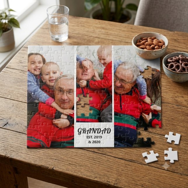 Bold Typography 3 Photo Grandad Established Jigsaw Puzzle (Creator Uploaded)