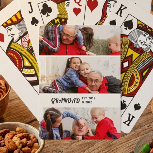Bold Typography 3 Photo Grandad Established Playing Cards (Creator Uploaded)