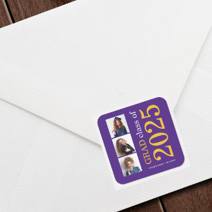 Bold Typography 3 photos Purple 2025 Graduation Square Sticker