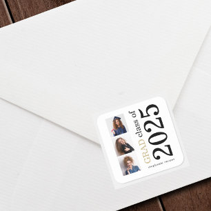 Bold Typography 3 photos White 2023 Graduation Square Sticker