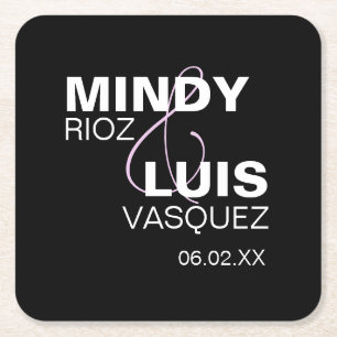 Bold Typography Ampersand Pink Black Square Paper Coaster