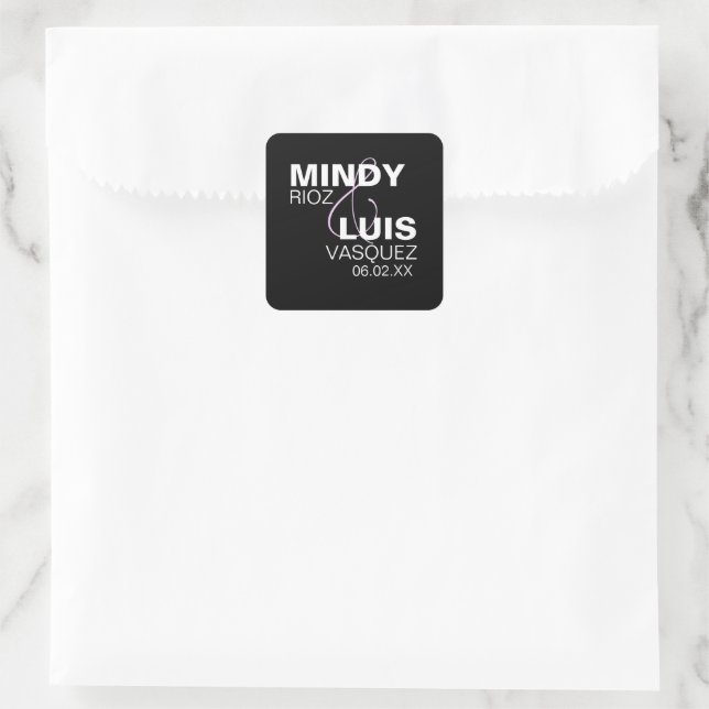 Bold Typography Ampersand Pink Black  Square Sticker (Bag)