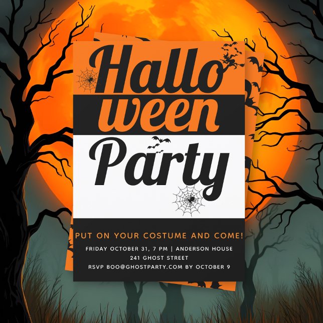 Bold typography, bats and spiders Halloween party Invitation (Creator Uploaded)
