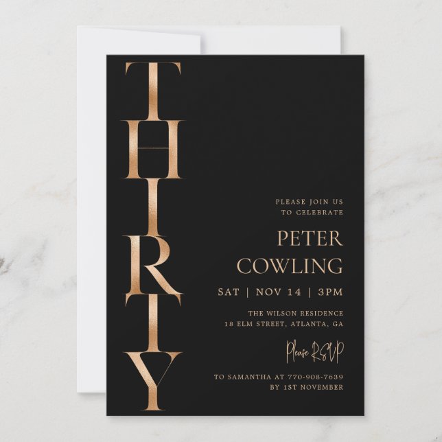 Bold Typography Black 30th Birthday Invitation (Front)