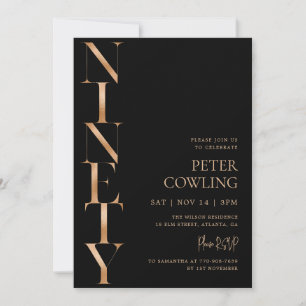 Bold Typography Black 90th Birthday Invitation