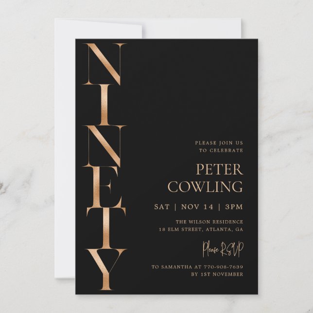 Bold Typography Black 90th Birthday Invitation (Front)