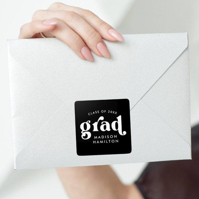 Bold Typography Black and White Graduation Square Sticker (Creator Uploaded)