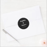Bold Typography Black Minimalist Wedding Classic Round Sticker<br><div class="desc">Easily personalise by replacing each info. Make sure to check the preview before adding to cart. View the collection link on this page to see all of the matching items in this design</div>