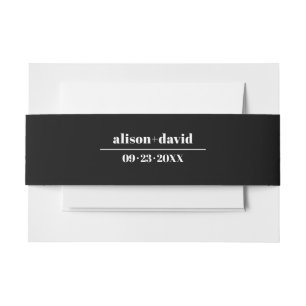 Bold typography black minimalist wedding invitation belly band