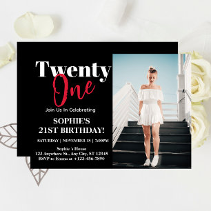Bold Typography Black Modern 21st Birthday Party  Invitation