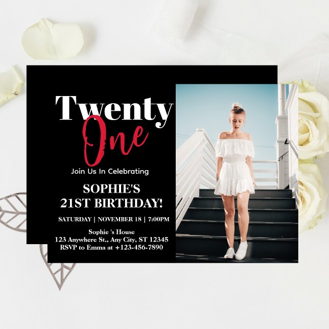 Bold Typography Black Modern 21st Birthday Party  Invitation (Creator Uploaded)