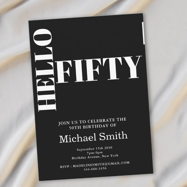 Bold Typography Black Modern 50th Birthday Invitation (Creator Uploaded)