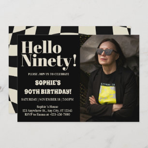 Bold Typography Black Modern Ninety 90th Birthday  Invitation