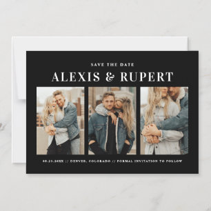 Bold Typography Black Three Photo Save the Date Magnetic Invitation