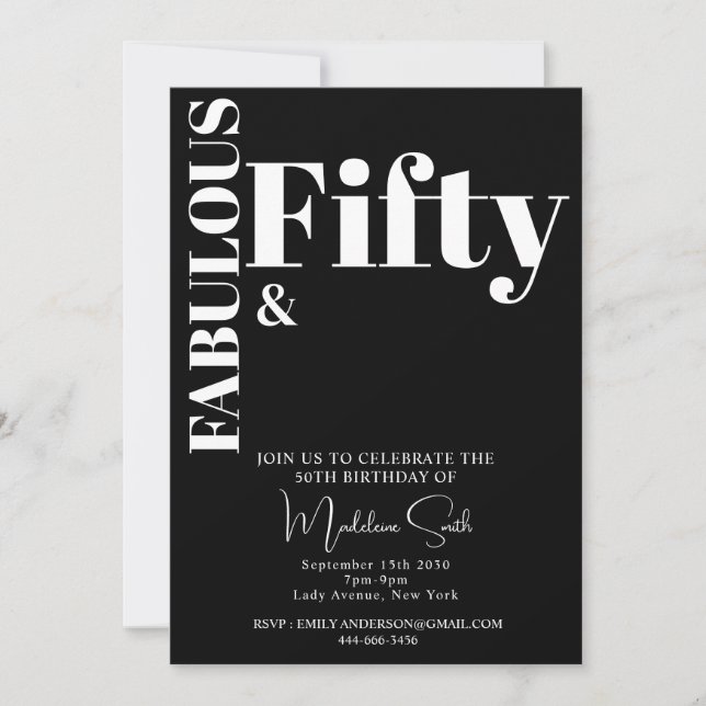 Bold Typography Black White Modern 50th Birthday Invitation (Front)
