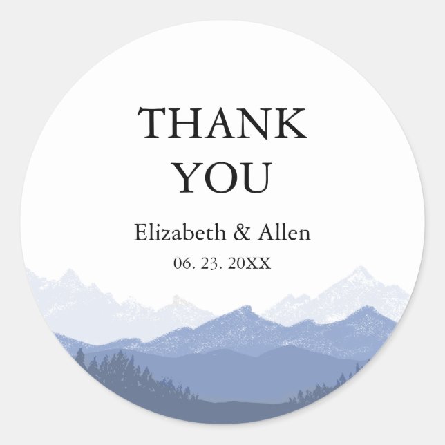 Bold Typography Blue Mountain Wedding Sticker (Front)