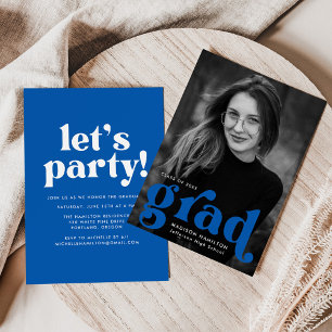 Bold Typography Blue Photo Graduation Party Invitation