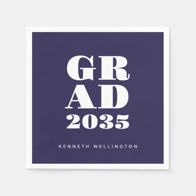 Bold Typography Blue White Modern Graduation Napkin (Front)
