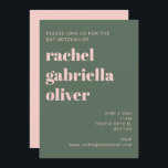 Bold Typography Blush Pink Green Bat Mitzvah  Invitation<br><div class="desc">Bold Typography Blush Pink and Forest Green Modern Bat Mitzvah Invitation</div>