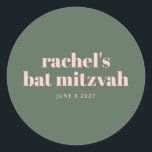 Bold Typography Blush Pink Green Personalised  Classic Round Sticker<br><div class="desc">Add a stylish and personalised touch to your celebration with these Sage Green Bat Mitzvah Stickers, perfect for marking this special milestone. Featuring a modern sage green background with elegant blush pink typography, these stickers are both chic and versatile. Ideal for party favours, envelope seals, or decorations, they help create...</div>