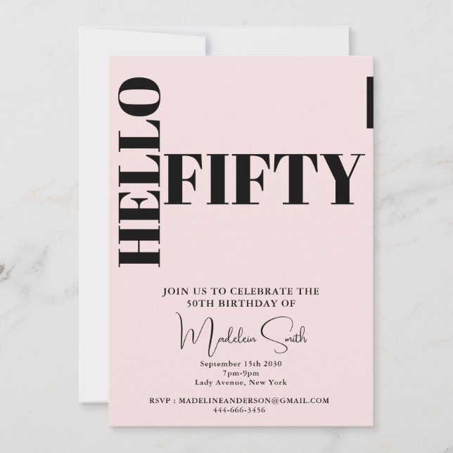 Bold Typography Blush Pink Modern 50th Birthday Invitation (Front)