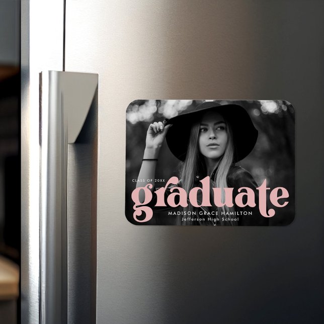 Bold Typography Blush Pink Photo Graduation Magnet (Creator Uploaded)