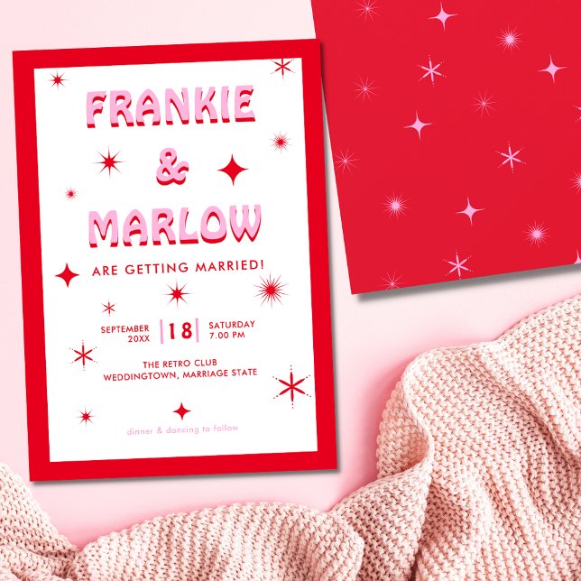 Bold Typography Bright Pink Red Modern Wedding Invitation (Creator Uploaded)
